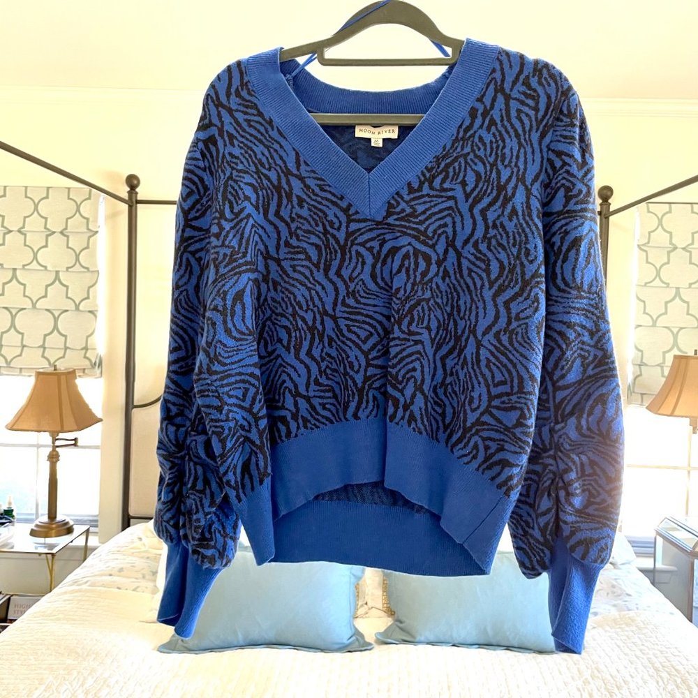 Blue Zebra Print Sweater